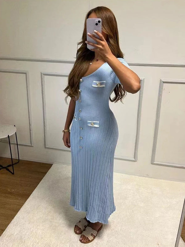Elegant V Neck knitted long dress