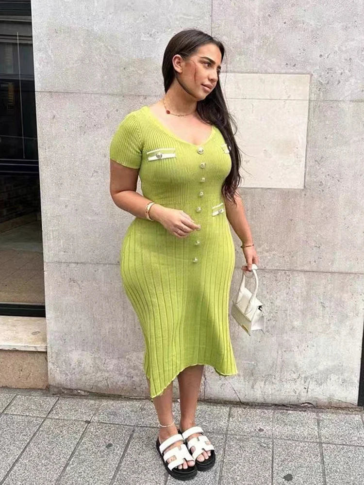 Elegant V Neck knitted long dress